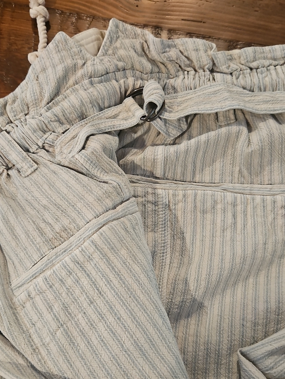 Free People Striped Cotton Pants in Cream & Blue Size Large - Picture 8 of 12